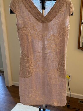 Embroidered V-Neck Mini Dress in Dusty Rose